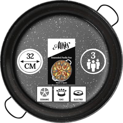 Geëmailleerde Carbon Steel Paella Pan 32 cm - Natuurlijk Non-Stick Kookpan