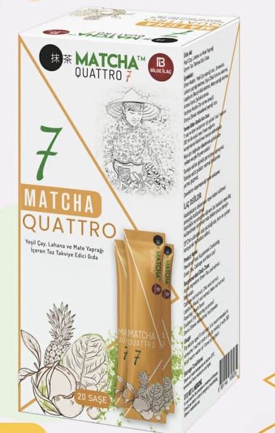 Matcha Quattro 7 Poeder Sachets – Perziksmaak – Voedingssupplement met Groene Thee & Mate – 20 Stuks