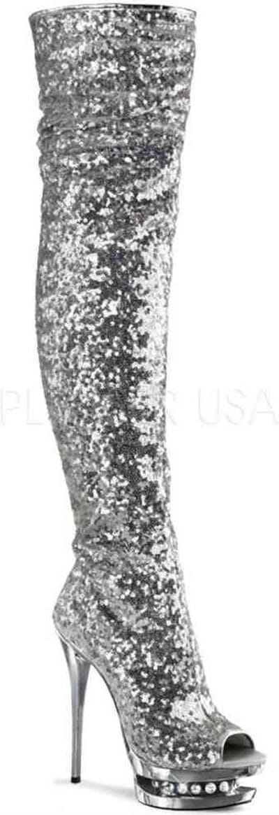 Pleaser - BLONDIE-R-3011 Plateau Overknee Laarzen - Paaldans schoenen - 35 Shoes - Zilverkleurig