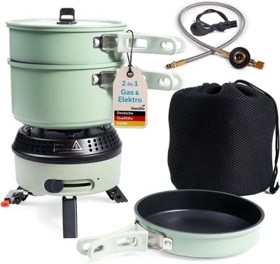 Camping Kookset - Draagbare Stoof - Outdoor Koken - Hybride Energiebron - 12.5 x 9.5 x 15.5 cm - Groen