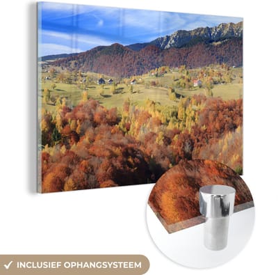 ® Glasschilderij 180x120 cm - Schilderij acrylglas - De kleurrijke valleien in het Nationaal park Piatra Craiului in Roemenië - Foto op glas - Muurdecoratie woonkamer - Wanddecoratie slaapkamer - Schilderijen