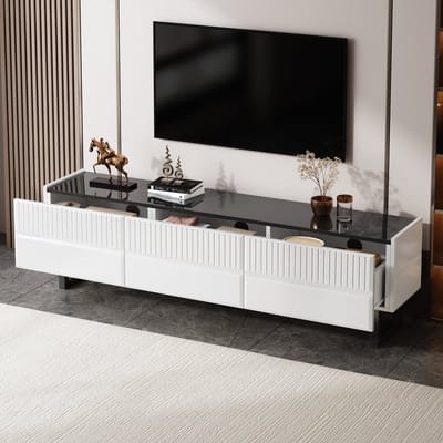REDOM - TV-meubel - MDF en PB - hoogglans afwerking - 170 L x35 B x 47 H(cm) - Black,White