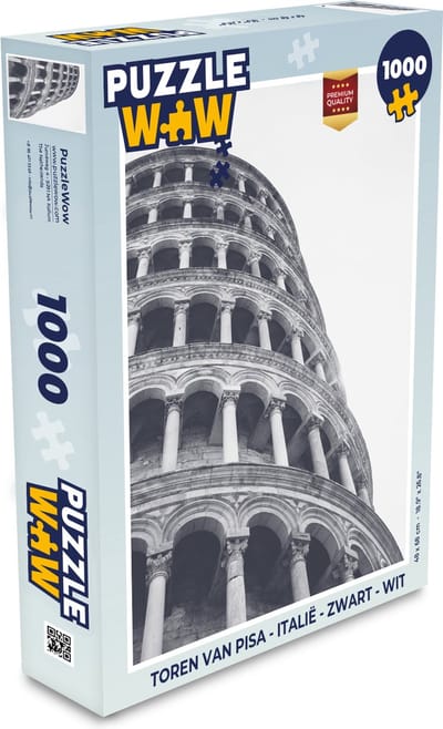 Puzzel Toren van Pisa - Italië - Zwart - Wit - Legpuzzel - Puzzel 1000 stukjes volwassenen