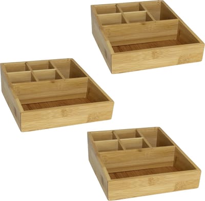 Gerim - Make-up sorteer organizer - 3x stuks - 6-vaks bakje - 17 x 21 x 9 cm - bamboe