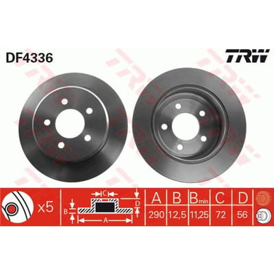 Remschijf TRW DF4336 achter, volledig, 1 Stuk