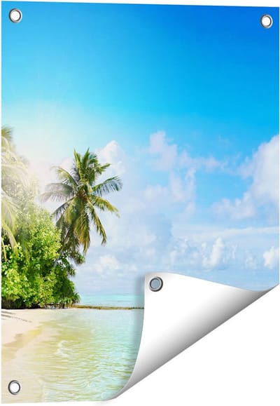 Gards Tuinposter Tropisch Strand bij de Licht Blauwe Zee - 40x50 cm - Tuindoek - Tuindecoratie - Wanddecoratie buiten - Tuinschilderij