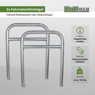 2 x Fietsenrek 78 x 115 cm thermisch verzinkt staal Ø 60 mm grijs Beton in fietsstandaard Parker type H