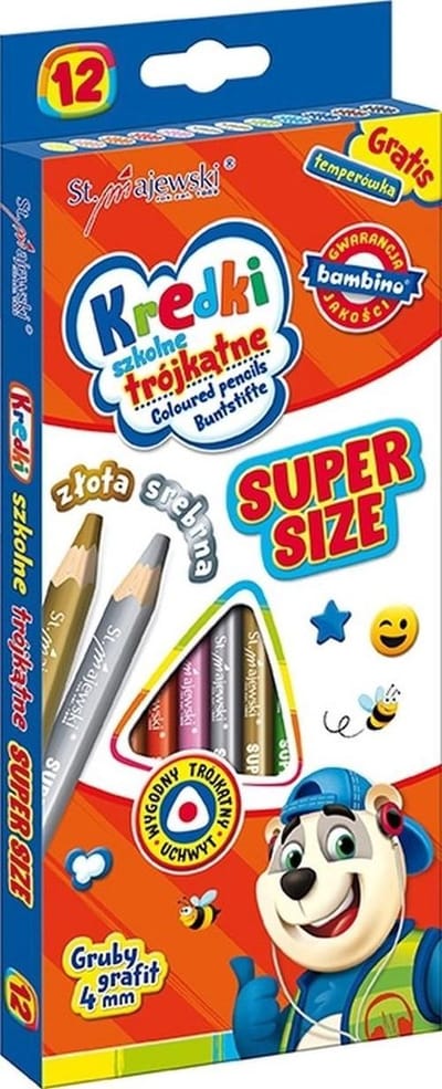 Bambino Super Size Driehoekige Kleurpotloden 12 stuks + Puntenslijper