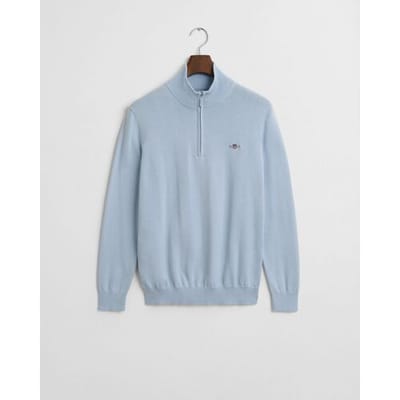 Gant trui half zip lichtblauw effen normale fit katoen