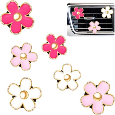 Daity 6-delige - autoluchtverfrisserclips - madeliefjes-autoparfumclips - decoratieve ornamenten voor op het dashboard (3 cm, 3,3 cm)