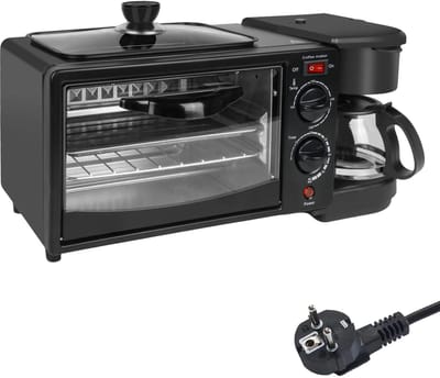 LUMÉ STORE Mini Oven 3-in-1 - Magnetron - Koekenpan - Koffiezetapparaat - Broodrooster - 9L - 600ml - Timer - 220V - Zwart