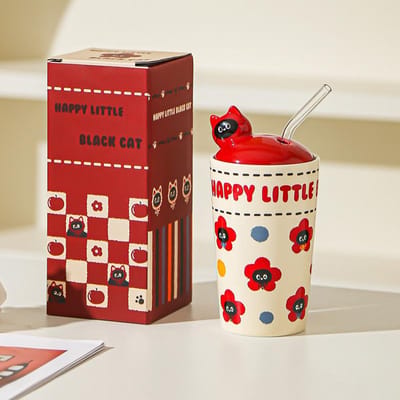 Cartoon Kitten Sipbeker Leuke Mok met Hoge Waarde Waterbeker voor Meisjes Beker met Grote Capaciteit met Deksel Souvenir 401-500ml