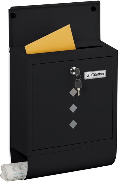 Brievenbus met slot - 38 x 31 x 14 cm - metaal - 4 sleutels - zwart