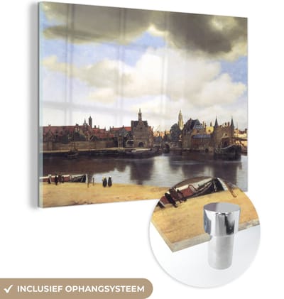 MuchoWow® Glasschilderij 40x30 cm - Schilderij acrylglas - View of Delft - Johannes Vermeer - Foto op glas - Schilderijen
