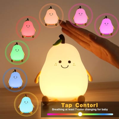 Kinder Nachtlamp - 7 Kleuren Peervormig Siliconen Nachtlamp - Aanraakbediening- USB oplaad en Timingfunctie - Voor Kinder & tafellamp slaapkamer