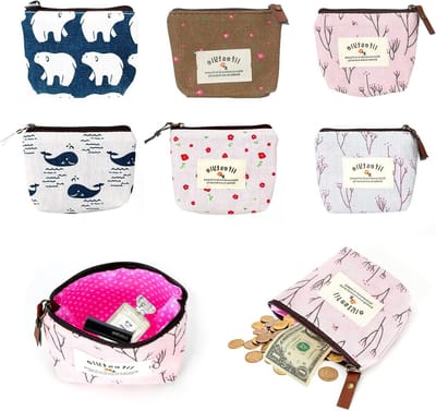 Mini Cosmetica Muntentasjes voor Vrouwen - 6 Stuks Zipper Tassen voor Meisjes, Perfect als Pennen- en Make-up Etui in Diverse Kleuren