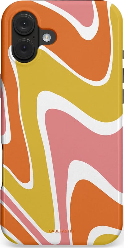 Casetastic hoesje geschikt voor Apple iPhone 16 Plus - MagSafe - Dubbellaagse bescherming - Retro rave - Fashion Case - Goud Terracotta Koraal Wit