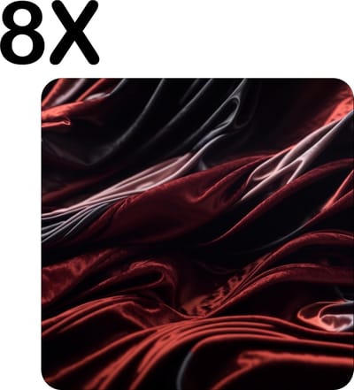 Luxe Placemat - Abstract - Golvend - Zijde - Zwart - Rood - Set van 8 Placemats - 50x50 cm - 2 mm dik Vinyl - Anti Slip - Afneembaar
