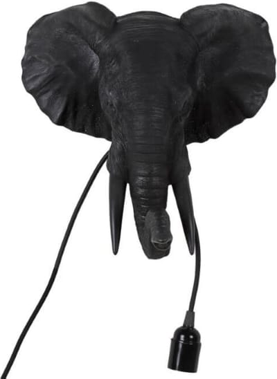 Wandlamp olifant zwart polystone 33 cm