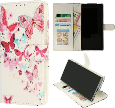 HB Hoesje Geschikt voor Apple iPhone 12 Mini - Portemonnee Book Case met Print - Hoes met Pasjeshouder, Magneetlipje en Standaardfunctie - Vlinders