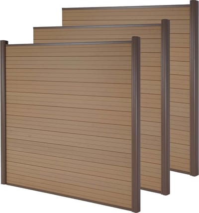 WPC privacyscherm Sarthe, windscherm, aluminium palen ~ set van 3, 5,6m teakhout
