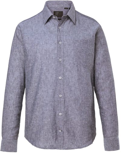 JP 1880 - Heren - Overhemd van linnenmix lange mouwen kentkraag Modern Fit - Zwart - Maat 3XL