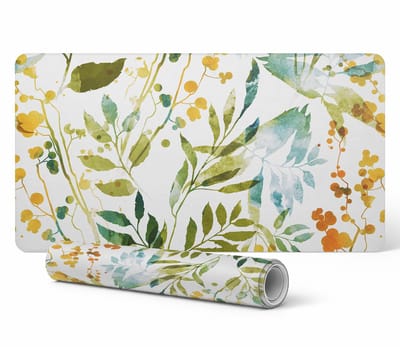 Antislip bureauonderlegger met aquarelprint van weidebladeren, 90x45 cm