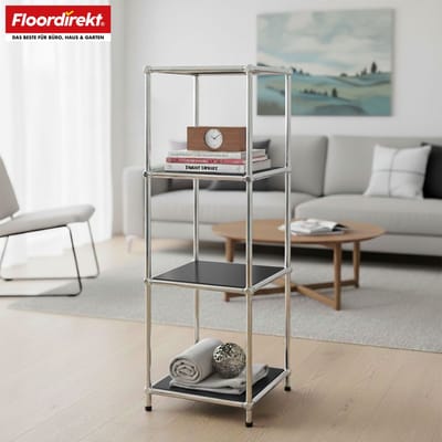 FLOORDIREKT Metalen Rek Concept Epure MK-005 - 4-Laags Opbergrek Met Open Planken - 30 × 89 x 30 cm - Zwart -Verkrijgbaar in Verschillende Kleuren - Metalen Rek in Modern Design - Rek Voor Woonkamer, Kantoor & Hal
