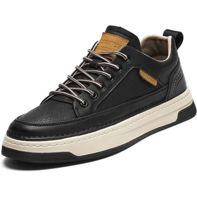 2022 Nieuwe Herenschoenen Koreaanse Versie Trend Casual Leren Paneelschoenen Herensport Laag uitgesneden Ronde Neus Veters Trendy Schoenen 44 black