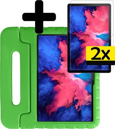Hoes - Geschikt voor Lenovo Tab P11 - Met 2x Screenprotector - Kinderhoes Shockproof Bumper - Kidsproof Case - Tablet Hoesje - Kinder Cover - Groen