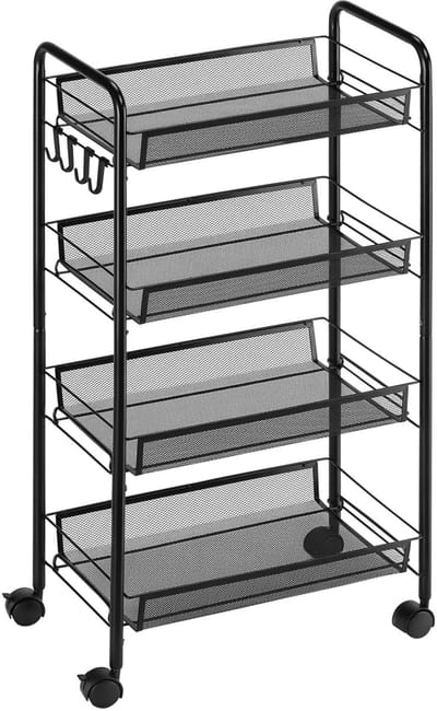 HOMCOM serveerwagen - met 4 niveaus - staal - 45x26,5x84 cm - zwart