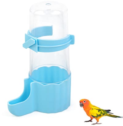 Waterfles voor kleine dieren 245 ml – Transparante automatische waterdispenser – Blauw – Voor hamsters, kuikens, papegaaien, kwartels & vogels – Geschikt voor draad- en acrylkooien