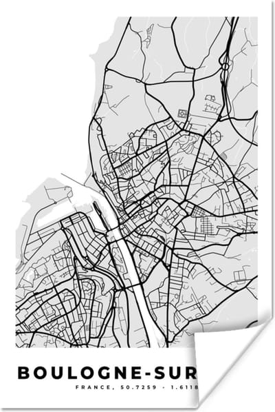 Poster Frankrijk - Boulogne-sur-Mer - Stadskaart - Plattegrond - Kaart - 120x180 cm XXL
