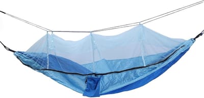 Kampeerhangmat - Reis hangmat - Buiten ontspannen - Ademend netontwerp - 300 kg draagkracht - Blauw