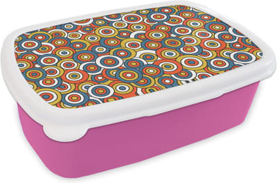 Broodtrommel Roze - Lunchbox Patroon - Retro - Cirkel - Brooddoos 18x12x6 cm - Brood lunch box - Broodtrommels voor kinderen en volwassenen