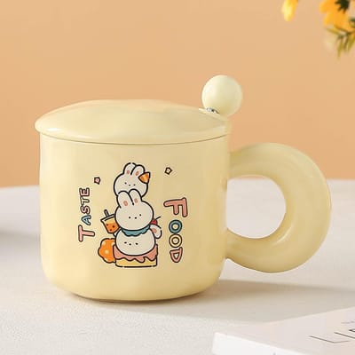 Schattige Melk Fufu Keramische Kop Dier Cartoon met Deksel Lepel Waterbeker Koffiekop Hoge Waarde Mok Ontbijtkop 301-400ml
