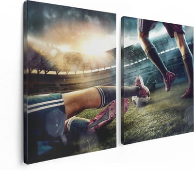 Artaza Canvas Schilderij Tweeluik Voetbal Sliding In Het Stadion - 120x80 - Foto Op Canvas - Canvas Print