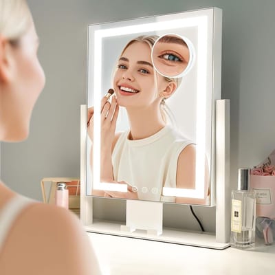 Verlichte Make-up Spiegel met 3 Lichtstanden, Draaibare Tafelspiegel met Aanraakfunctie, Perfect Cadeau voor Vrouwen en Meisjes
