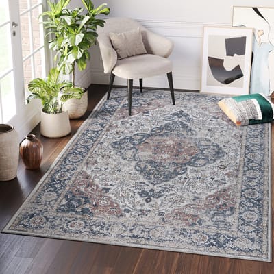 Tapiso Ritz Vloerkleed Grijs Katoen Antislip Vintage Woonkamer Frame Tapijt Maat- 240x340