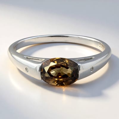 Cavill - Zilveren ring 925 Sterling - 1,08 ct Ovale kaneelzirkoon & 0,013 ct Cambodjaanse zirkonia - Elegante damesring - Handgemaakt
