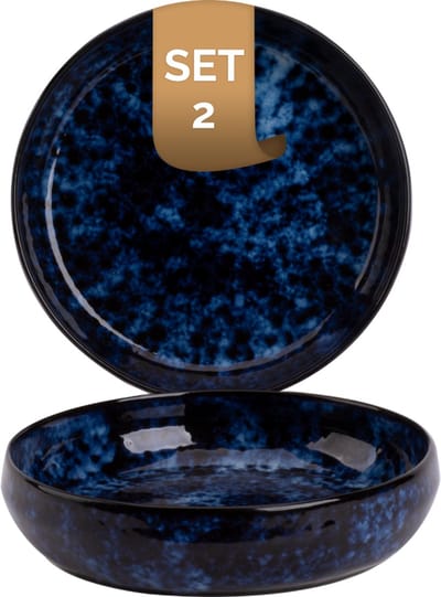 Palmer - Bama Blue - Bord diep - Pastabord - 2 stuks - ø 22 cm - Blauw - Stoneware - Bordenset