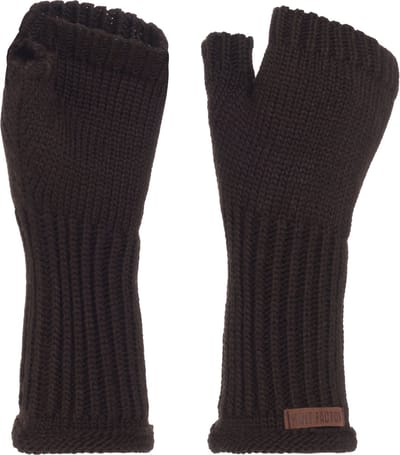 Knit Factory Cleo Gebreide Dames Vingerloze Handschoenen - Handschoenen voor in de herfst & winter - Donkerbruine handschoenen - Polswarmers - Donkerbuin - One Size