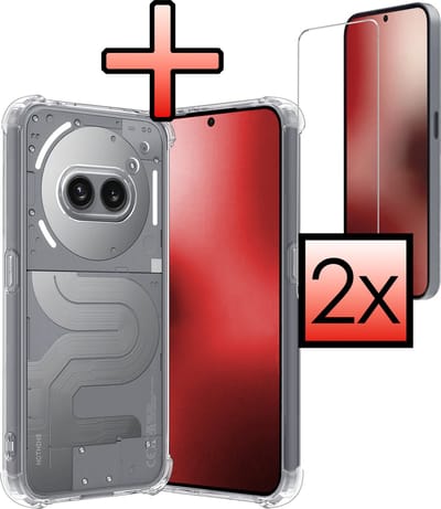 Hoesje - Met Screenprotector - 2 Stuks - Geschikt voor Nothing Phone (2a) - Sterk & Shockproof - Siliconen Case - Back Cover - Telefoon Hoes - Shock Proof - Transparant