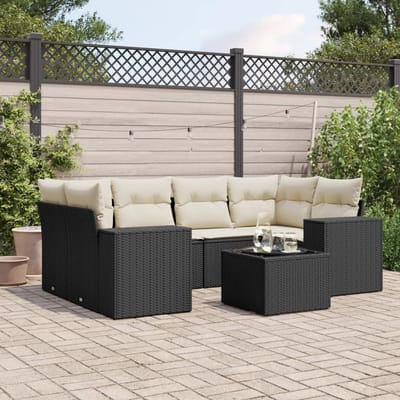 vidaXL - 7-delige - Loungeset - met - kussens - poly - rattan - zwart