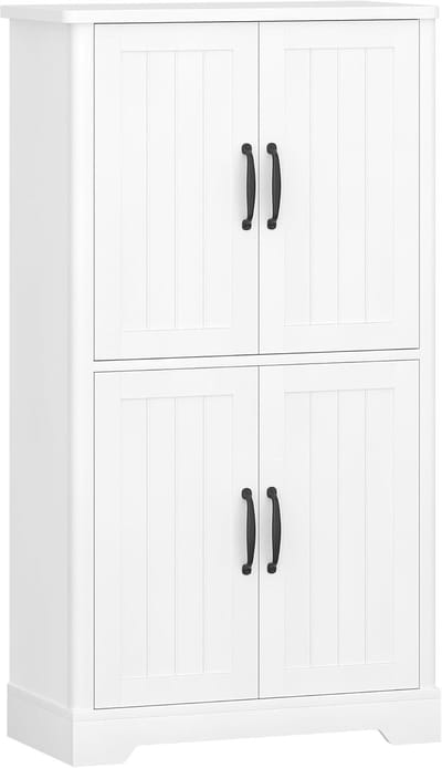 HOMESY Badkamerkast, badkamerkast met 4 deuren, opbergkast, verstelbare planken voor woonkamer, badkamer, keuken, 30 x 60 x 110 cm, wit