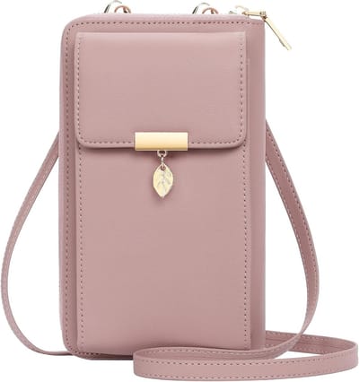 Stijlvolle Crossbody Tas voor Dames met RFID Bescherming, Lange Schouderriem, Geschikt voor Mobiele Telefoon en 12 Kaartslots, Roze, Compact en Praktisch