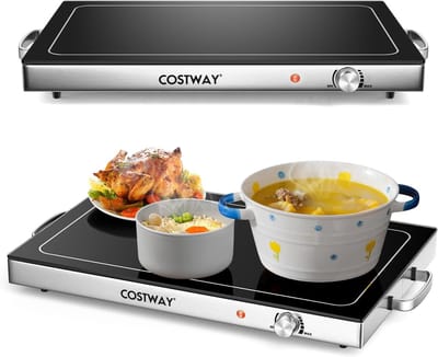 COSTWAY 56 x 36 cm warmhoudplaat, elektrische voedselverwarmer met verwarmingsplaatfunctie van 50 °C tot 120 °C, temperatuurregelaar, buffetwarmer, roestvrij staal, warmhoudapparaat