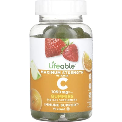 Lifeable, Gommes Vitamine C Force Maximale, Saveur Fruitée Naturelle, 1 050 mg, 90 Gommes (350 mg par Gélifié)
