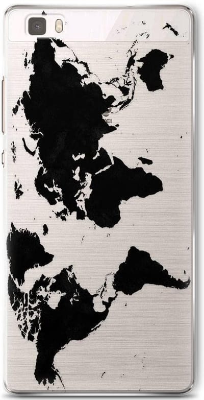 Casimoda® telefoonhoesje - Geschikt voor Huawei P8 Lite - Wereldmap - Zwart TPU hoesje - Backcover - Zwart - Natuur