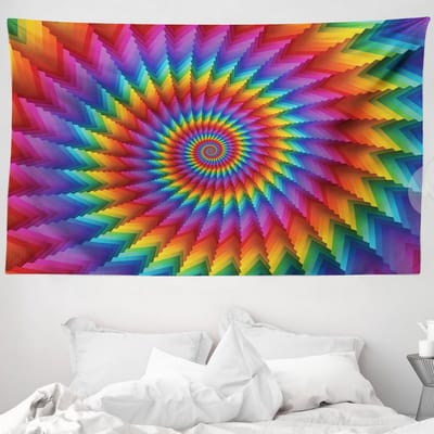ABAKUHAUS Trippy Wandtapijt en Sprei, Levendige Regenboogspiraal Gemaakt van Zachte Microvezelstof, 230 x 140 cm, Magenta Turkoois